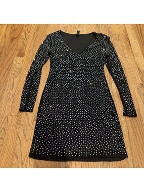 Windsor Womens Black Sexy beaded Dress long Sleeve Medium